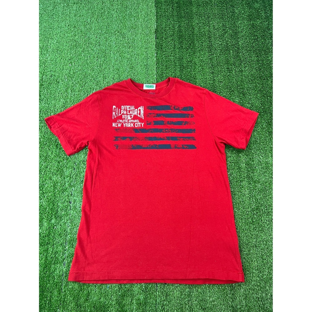 Polo Ralph Lauren Boys Red Distressed Flag Graphic T-Shirt Size Large L YLG
